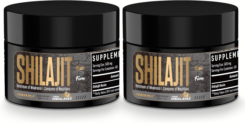 Shilajit Resin - Organic Shilajit Resin Trzeciej Strony Tested Rich w 85 + Ślad Minerałów, Gold Grade Himalayan Pure Shiljait for Energy (1 Fl Oz (Opakowanie 2))
