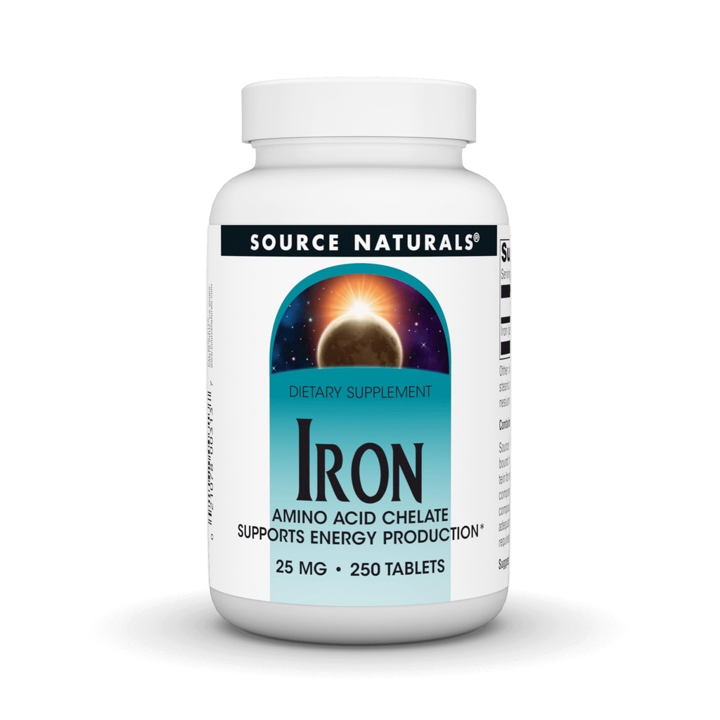 Źródło Naturals Żelazo, Amino Acid Chelate - Suplement diety, który wspiera produkcję energii - 250 tabletek