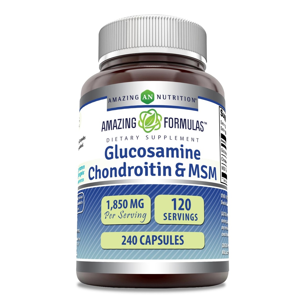 Amazing Supples Glucozamine Chondroitin & MSM Supplement DEVE 124; 1850 Mg per Serving EVE 124; 240 Capsules EVE 124; Non-GMO EVE 124; Gluten- Free EVE 124; Made in USA