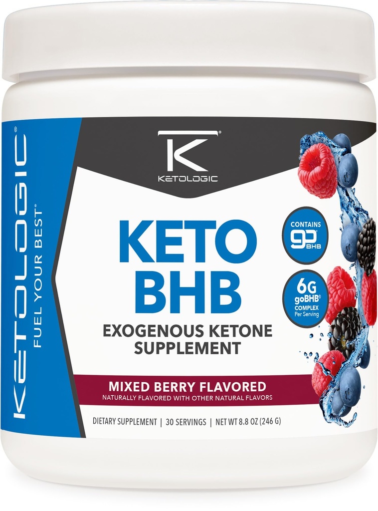 Ketologic Keto BHB (mieszany aromat berry) 30 Służenie - Exgenous Ketone Suplement z goBHB, Beta- Hydroksymaślan Sól