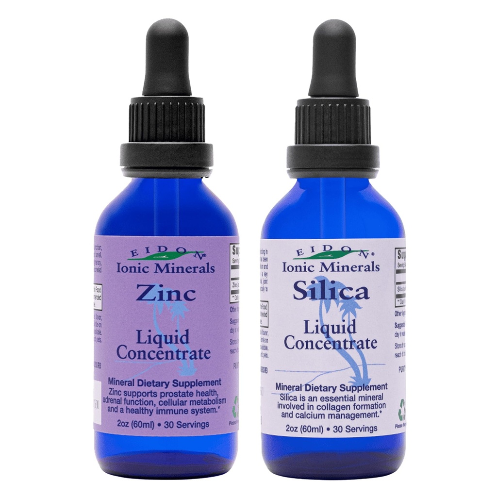 Eidon jonowe minerały ciecz krzemionka i cynk krople, 2 Fl Oz, immunologiczne zdrowie, pielęgnacja skóry, all- naturalne składniki, brak sztucznych kolorów lub konserwanty