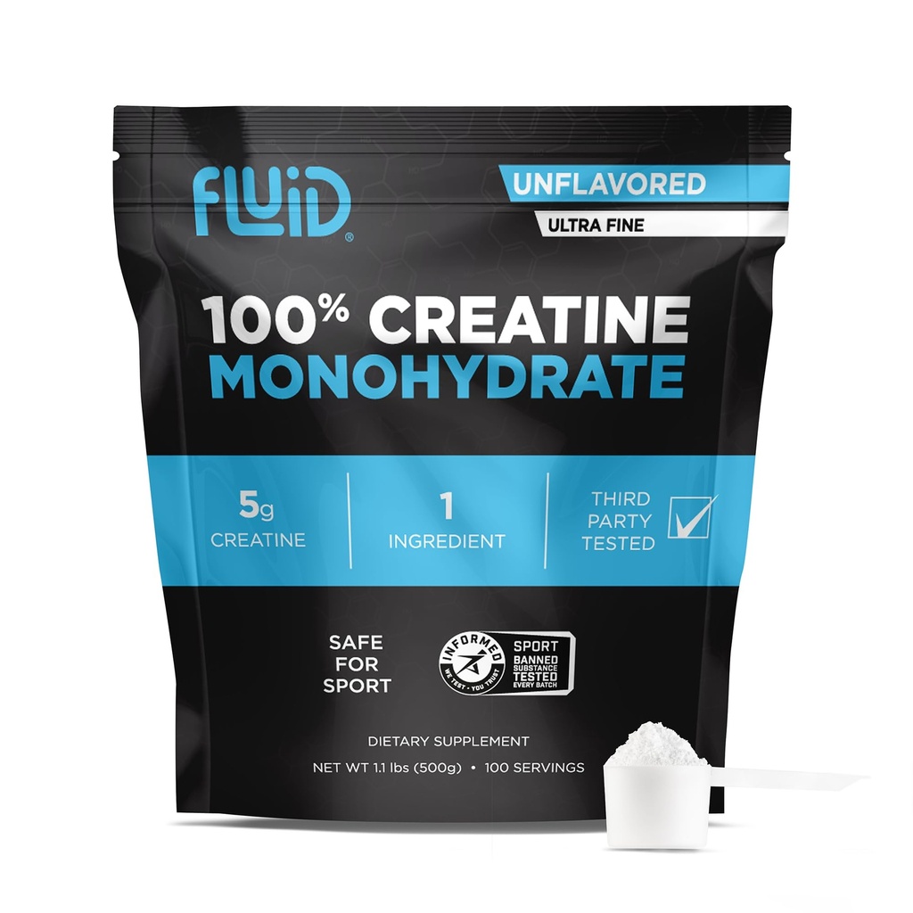 Kreatyna płynna - 100% Kreatywny jednowodny proszek, nieflaworyczny, poinformowany Sport Certified, 5g na serwowanie (100 Servings)