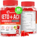 Jabłko Cydr Gummies Ocet, Keto ACV Gummies Max Siła 2000mg Jabłko Cydr Ocet z Matką, Probiotyki i Witamina B12, do trawienia, Metabolizm, Oczyszczanie i Detox Dieta, 60 Hrabia