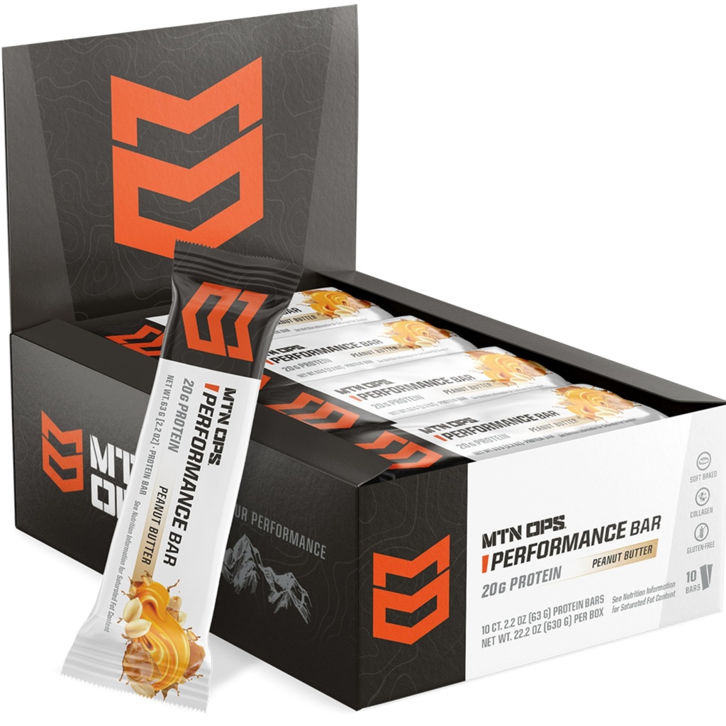 MTN OPS Masło orzechowe Bliss Protein Bars, Wysokie Białko z izolatem serwatki & Koncentrat serwatki i Kolagen, niski cukier, Gluten Free, 10 Count