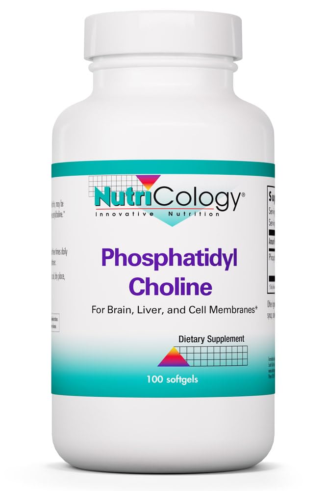 Nutricology Phosphatidyl Choline Supplement - Lecytyna Kapsułki, Enzymy trawienne na wątrobę, Tłuszcz Podtrzymywanie trawienia, Suplementy choliny na wątrobę tłuszczową, 1540mg Softgels - 100 Count