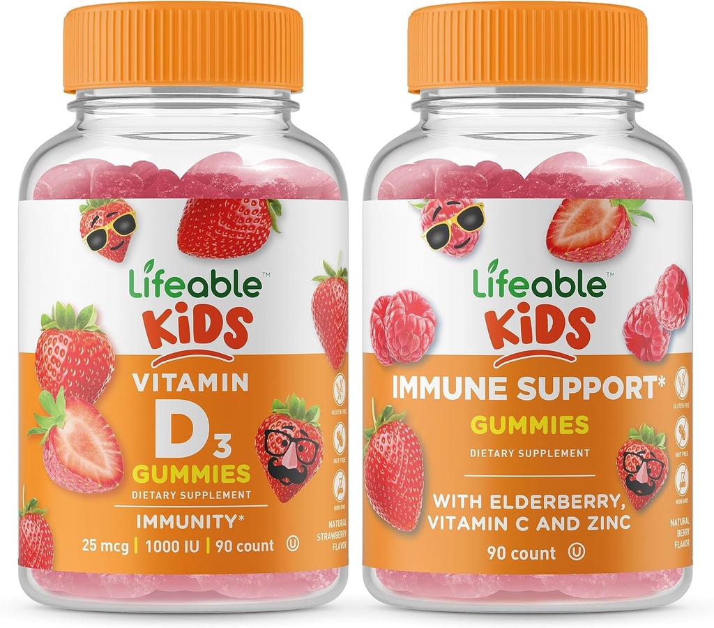 Żywa witamina D Dzieci + immunologiczne Wsparcie Dzieci, Gummies Bundle - Great Desting, Suplement witaminy, Gluten Free, GMO Free, Gummy do żucia