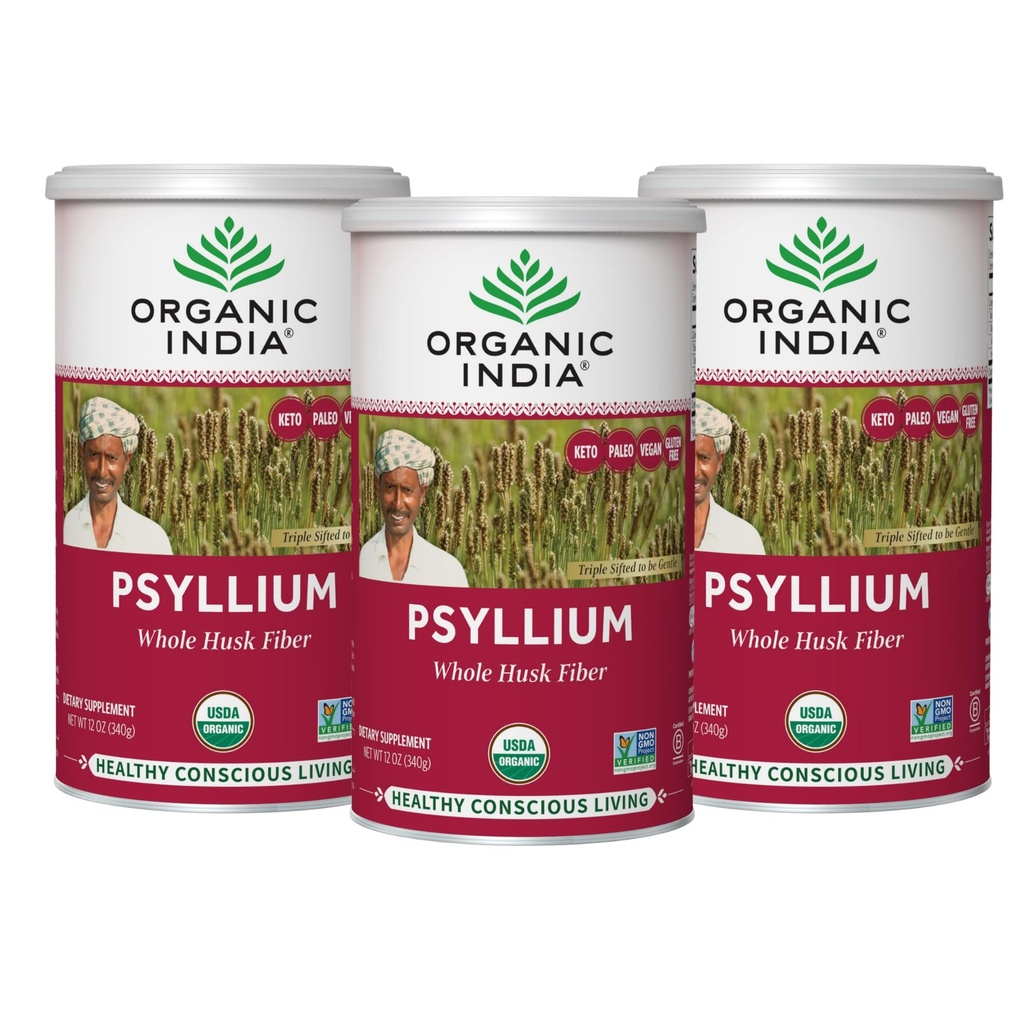 ORGANIC INDIA Proszek ziołowy - Komplement całego włókna dziąseł, Wsparcie trawienia, Wegan, Bez glutenu, USDA Certified Organic, Nie-GMO, Rozpuszczalne i nierozpuszczalne źródło włókna - 12 oz (Opakowanie 3)