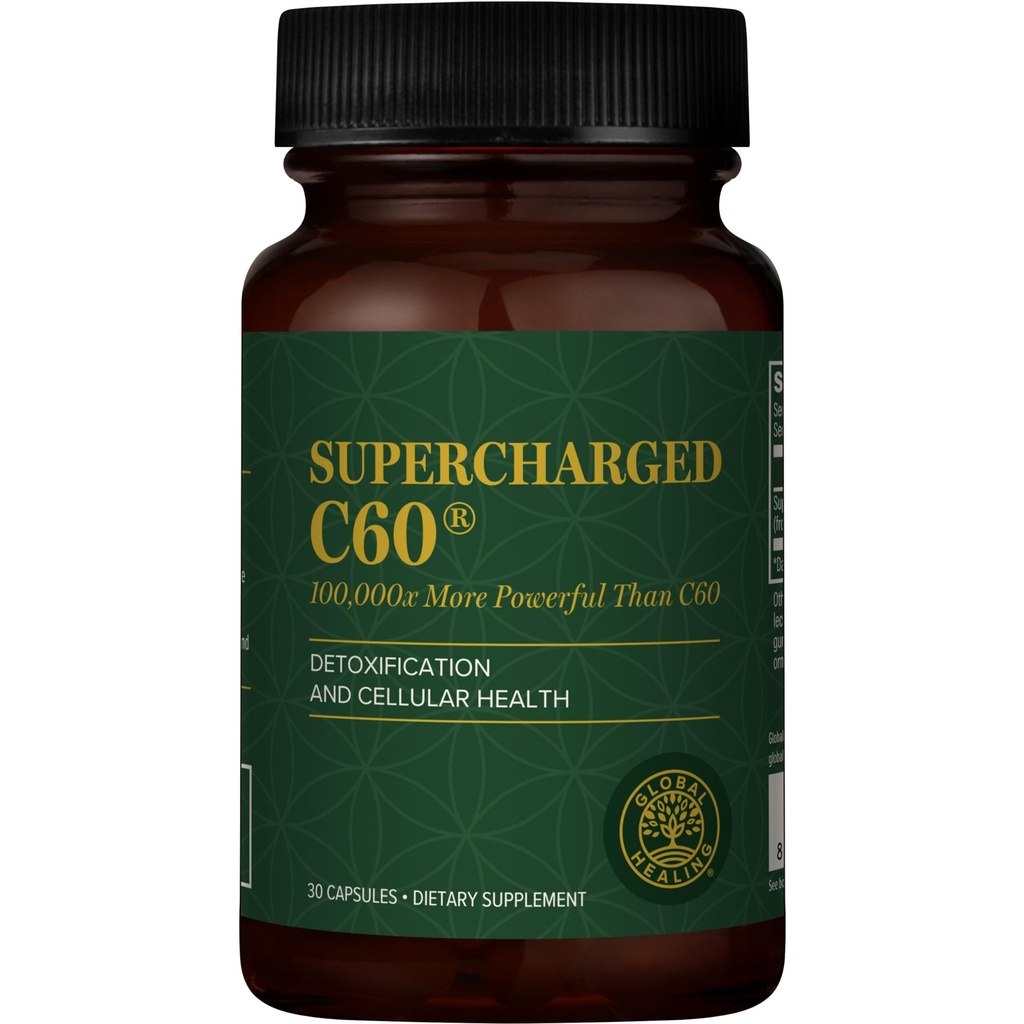 Global Healing Center Supercharge C60 - Mikroaktywacja węgla Fullerene w / Organic MCT Proszek, 10 razy bardziej potężny niż regularne C60 Suplementy - Pomaga detoksykacji, Starzenie (30 kapsułki)