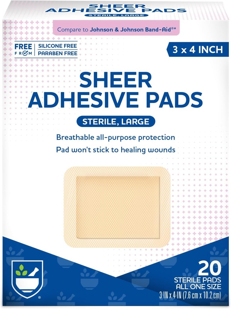 Rich Aid Sheer Adhesive Bandaże ze sterylnym Non Stick Pad, 3 "x 4" - 20 Hrabia 124; Rana opieki / pierwszej pomocy Dostawy 124; Bandaż Wrap 124; Taśma medyczna do bandaży skóry