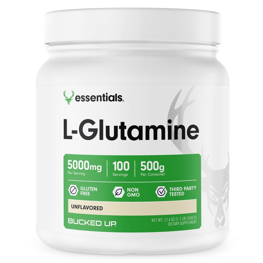 Bucked Up L- Glutamine 500g Proszek, Gluten- Free, Non-GMO, Unflavored (100 Służenie)