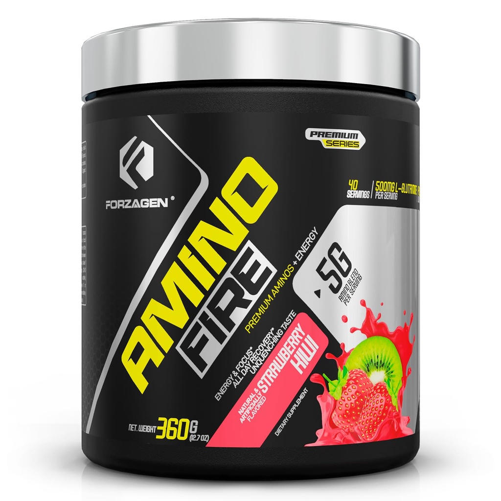 Forzagen Amino Fire Reg 124; Esential Amino Energy Powder for Pre- Workout Research 124; BCAA Energy Boost & Muscle Recovery Drink Mix, Enhance Focus & Concentration, Dietary Supplement Equipment 124; Truskawka Kiwi, 40 Służenia