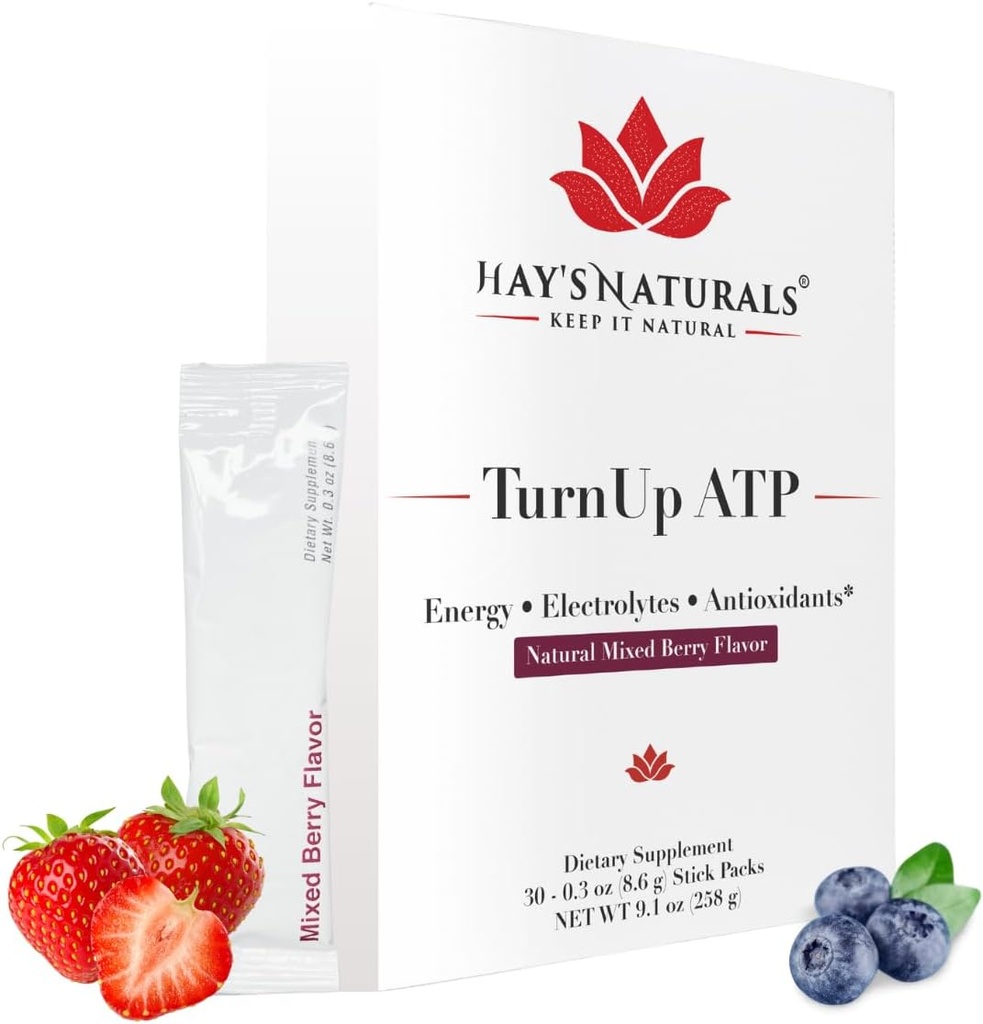 Hay 's Naturals Turn Up ATP - 30 Pakiety dla 124; Sugar- Free Energy Drink Mix, Pure ATP, B- Vitamins, Electrolytes & Purenergy Between 124; 5g Carb Between 124; Muscle Recovery Equipment 124; Mixed Berry Flavor