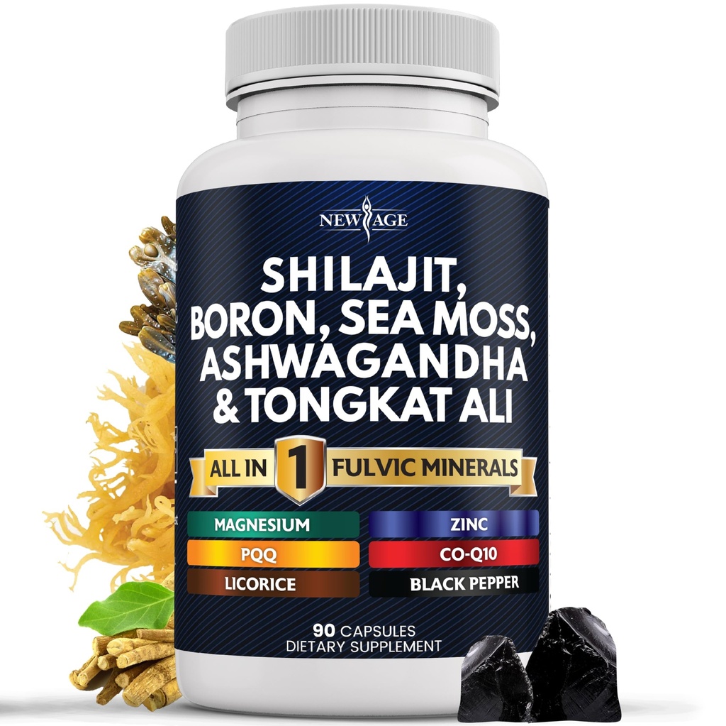 New AGE Shilajit Supplement with Sea Moss, Ashwagandha, Tongkat Ali, Boron, Magnez - kapsułki kwasu Fulvic dla mężczyzn - 90 Hrabia