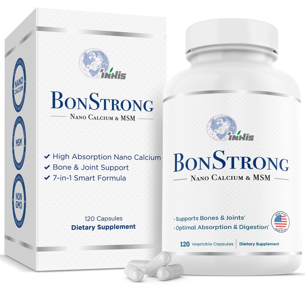 Nano Calcium Supplement - 7- in-1 Bone Support with MSM, Witamina D3, K1, Magnez, Cynk - Wysoka absorpcja Wapń dla Kobiet i Mężczyzn - Witaminy dla Kości i Łączników - Made in USA - 120 Kapsułki