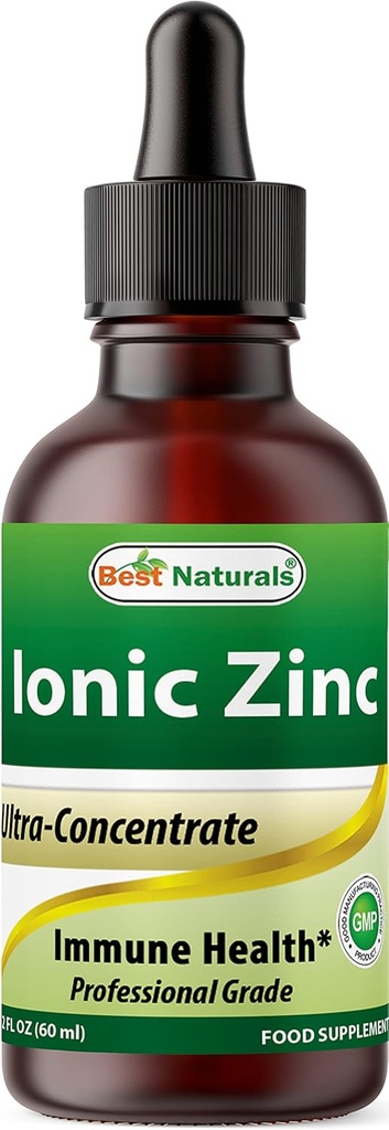 Best Naturals jonowy ciecz cynk - Wsparcie immunologiczne - Wysoka biodostępność - Butelki szklane 2 OZ (60ml)