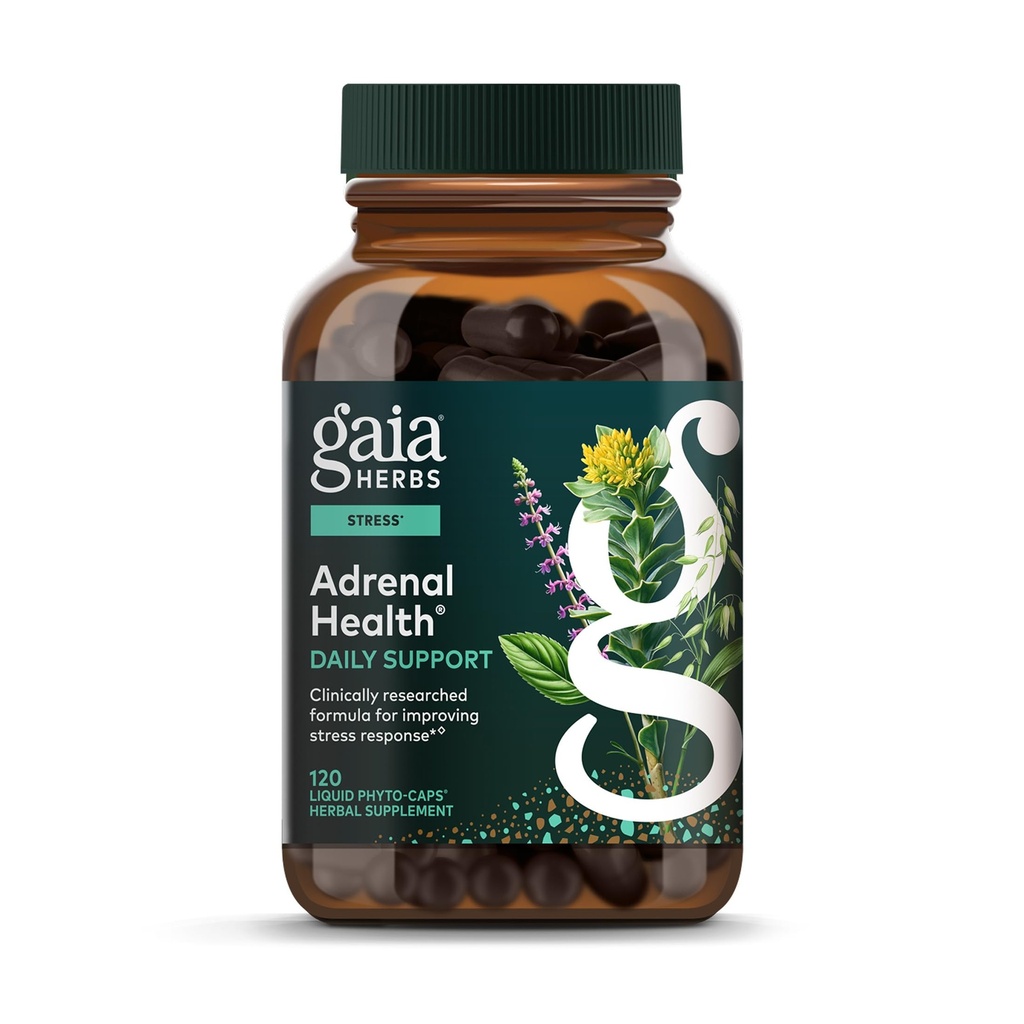Gaia Herbs Zdrowie nadnerczy Codzienne Wsparcie - Herbal Supplement with Ashwagandha, Święty Basil & Schisandra - Pomoc Utrzymanie zdrowej energii i Stress Levels * - 120 Vegan Płynne Kapsułki Phyto- (120- Day Supply)