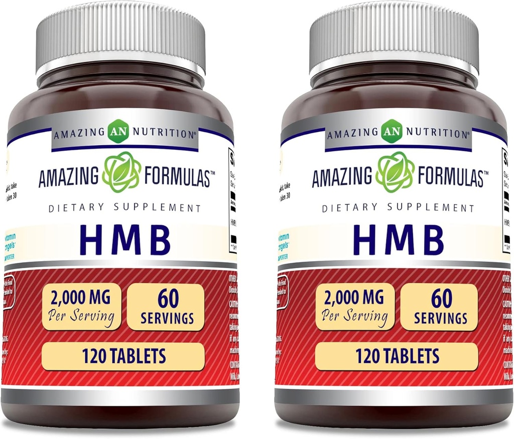Amazing Supples HMB 2000mg per Serving 120 Tablets Supplement DEV124; Non-GMO DEV124; Gluten Free Between 124; Made in USA (2 Pack)