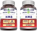Amazing Supples HMB 2000mg per Serving 120 Tablets Supplement DEV124; Non-GMO DEV124; Gluten Free Between 124; Made in USA (2 Pack)