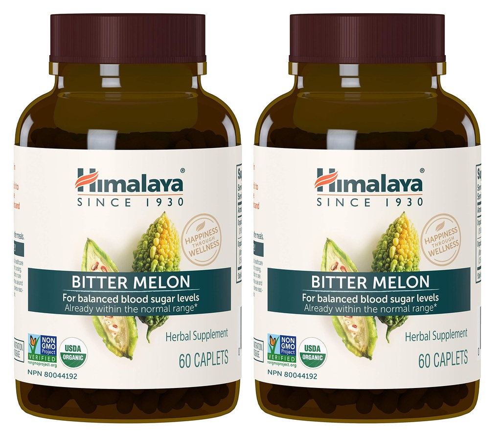 Himalaya Organic Bitter Melon - Herbal Glucose Metabolizm Wsparcie - USDA Organic, Non-GMO, Wegan, Gluten Free, Dodatek Free, 660 mg, 60 Kapsułki (Opakowanie 2)