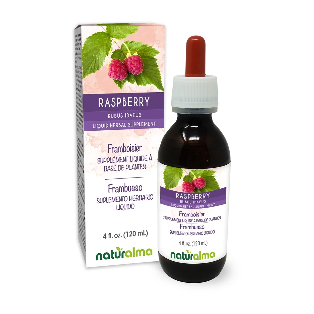 Naturalma Malina (Rubus idaeus) Liść bez alkoholu nalewka - 4 fl oz Liquid Extract in Drops - Herbal Supplement - Vegan