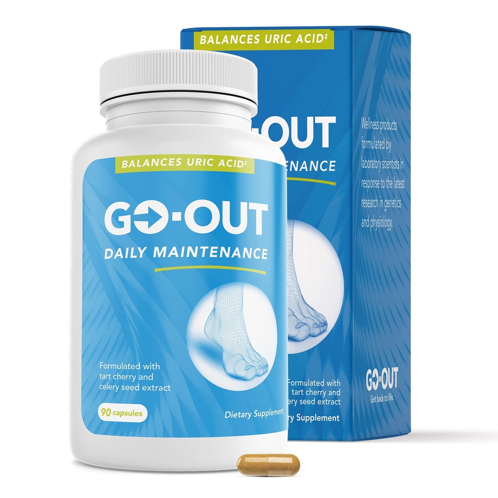 Go Out Daily Maintenance - Natural Mouric Acid Support with Tart Cherry, Selery Seed, and Turmeric - Vegan, Non-GMO, Gluten- Free Supplement for Joint Comfort and Healthy Nerki Function 90 Kapsułki