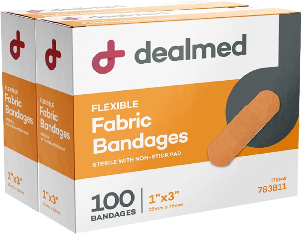Dealmed Sterylny elastyczny opatrunek klejący materiał - 1x3 Inch - 100 / Box - 2 Pudełka - Pakiet z pierwszą pomocą oddechową - Miękka opaska na rany rozpięte dla lekarzy, zestawy ratunkowe i klinika