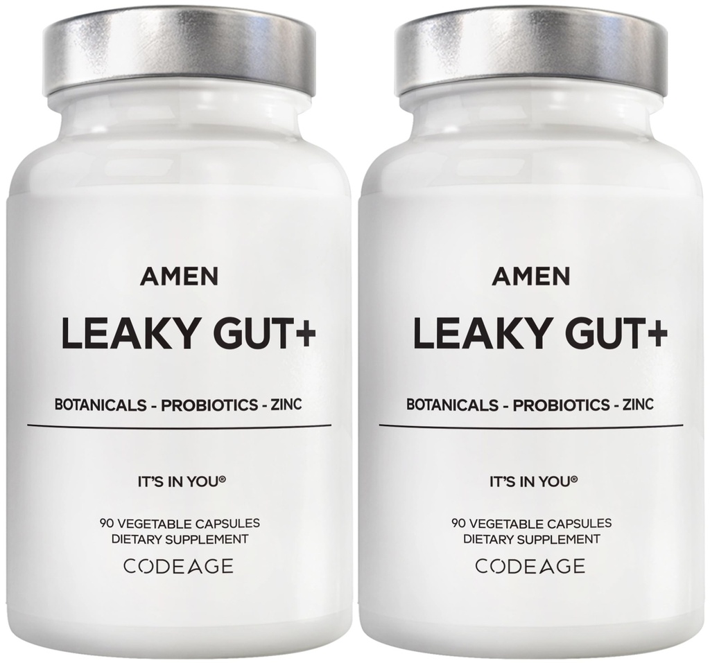 Amen Leaky Gut Supplement - Advanced Formula z biodostępną L glutamina, cynk, turmeric, DGL Licorice Root - Marshmallow Root - Probiotyki i Fermentowane Prebiotyki - Wegan, Non-GMO - 2-Pack