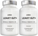 Amen Leaky Gut Supplement - Advanced Formula z biodostępną L glutamina, cynk, turmeric, DGL Licorice Root - Marshmallow Root - Probiotyki i Fermentowane Prebiotyki - Wegan, Non-GMO - 2-Pack