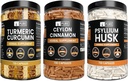 PURE ORYGINALNE WŁÓKIENNIKI Ceylon Cynamon, Pyllium Husk, i Turmeric Capsule Bundle (730 Kapsułki Każdy), Nie Magnezu lub Ryż Fillery