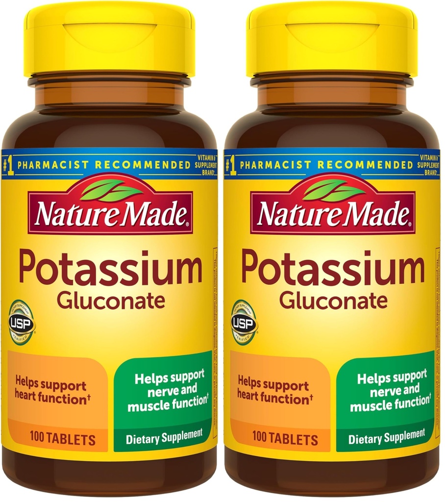Nature Made Potasu Gluconate 550 mg, Suplement diety do wsparcia zdrowia serca, 100 tabletek, 100 Day Supply (Opakowanie 2)