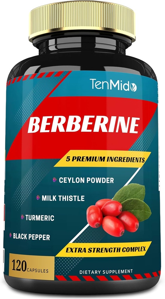 Berberine Extract Kapsułki, 4 miesiące dostaw & Cejlon, Ostrze mleczne, Turmeric, Czarny pieprz 124; Wsparcie funkcji immunologicznych, Dodatek do zarządzania wagą
