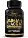 FREZZOR Omega 3 Black for Joint Care & Comfort - Nowa Zelandia Green Lipped Mussel Oil Kapsułki; 53x Wyższa moc z UAF1000 + Super Antioksydant, No Fishy Aftersmast, 1- Pack, 60 Softgels