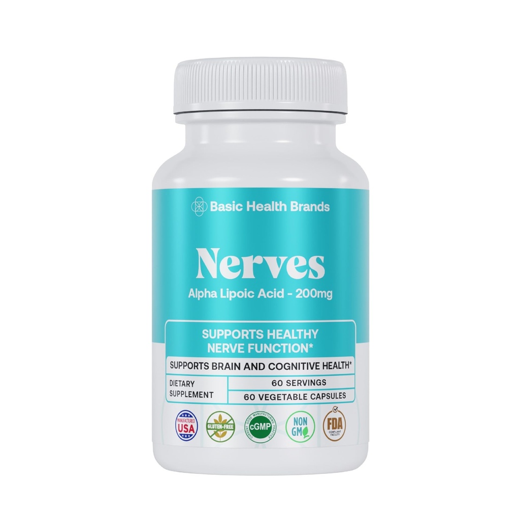 Basic Brands Nerves Alpha Lipoic Acid, 200 mg, Funkcja Neuron (Opakowanie po 1)
