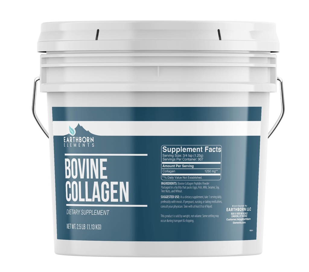 Ziemskie pierwiastki Kolagen bydlęcy Peptydy Proszek 1 Gallon Bucket, Czysty i nierozcieńczony, Suplement diety