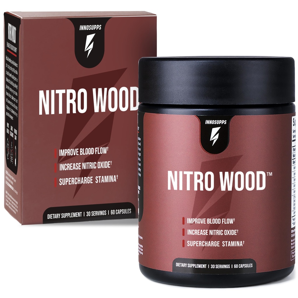 InnoSupps Nitro Wood - Wspiera zdrowy przepływ krwi 124; Suplement tlenku azotu 124; Naturalne wsparcie immunologiczne 124; (60 Kapsułki wegetariańskie)