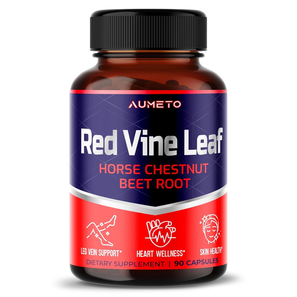 Red Vine Leaf Supplement z kasztanowca, buraka cukrowego, imbiru - Naturalne wsparcie dla Vein Siła i Wellness- Made in The USA (90 Count (Pack of 1))