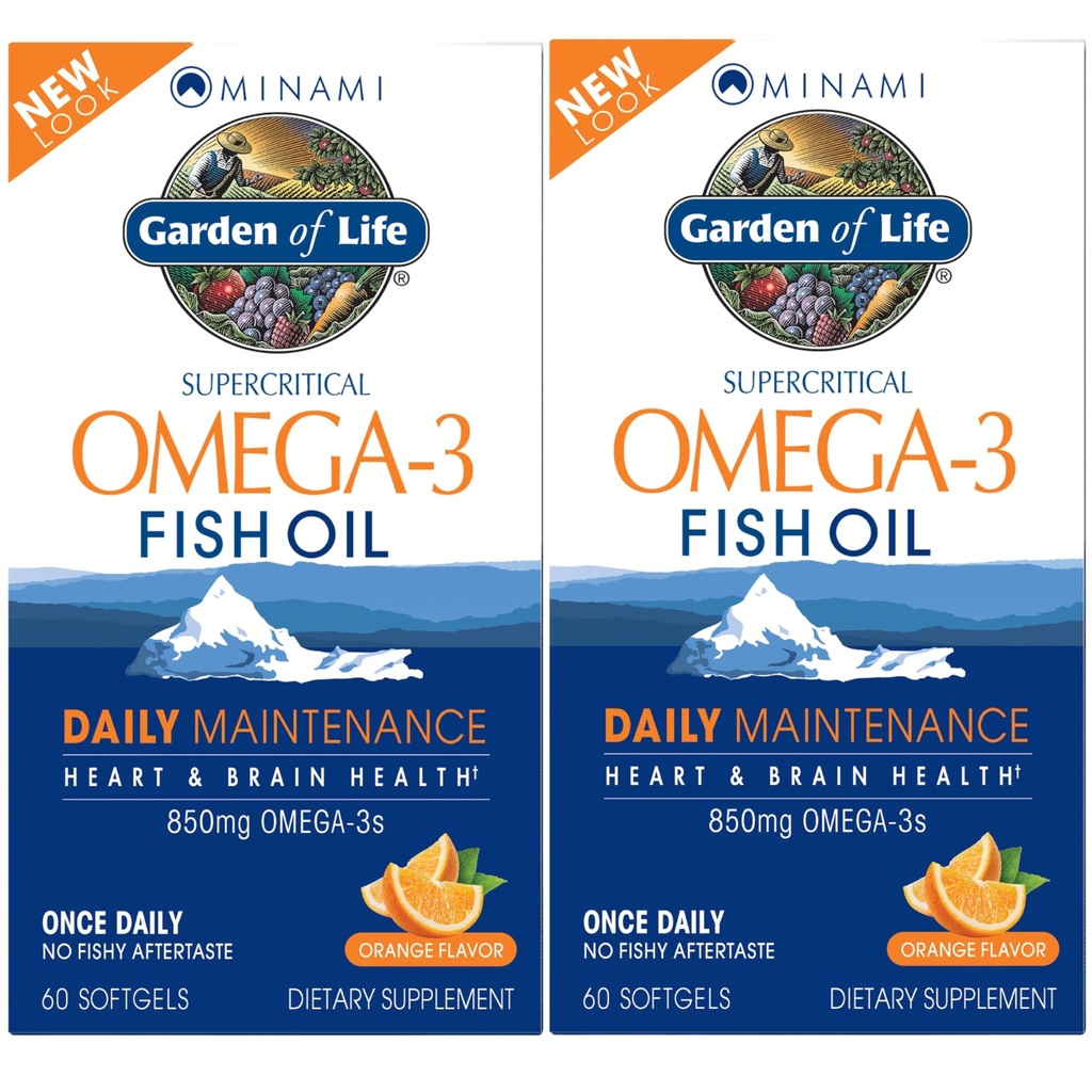 Ogród życia EPA / DHA Omega 3 Fish Oil - Minami Natural Brain Function, Heart and Mood Supplement, 120 Count (60- ct 2- Pack)