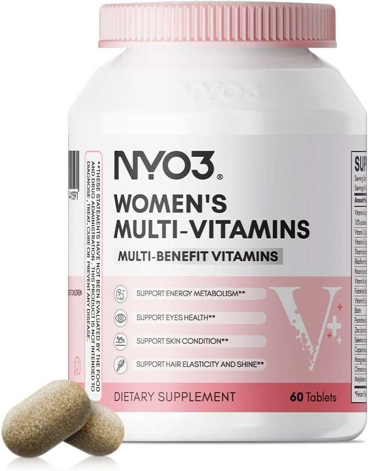 NYO3 Multivitamin dla kobiet z Cynk & Biotin Vitamin A, C, K, B2, B6, B12 & Multimineralne 124; Daily Multivitamins Beauty & Energy According 124; Gluten- Free, 60 Day Supply