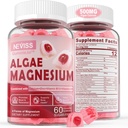 Bezcukrowe Gummeje Magnezu Cynkowego, Algae Suplement Magnezu Wapnia Plus D3 Plus 124; 4 Formy Magnezu - Glicynian, Cytrynian, Malate, Algae - Wsparcie zdrowia kości, Funkcje mięśni & Nerve, 60 Ct