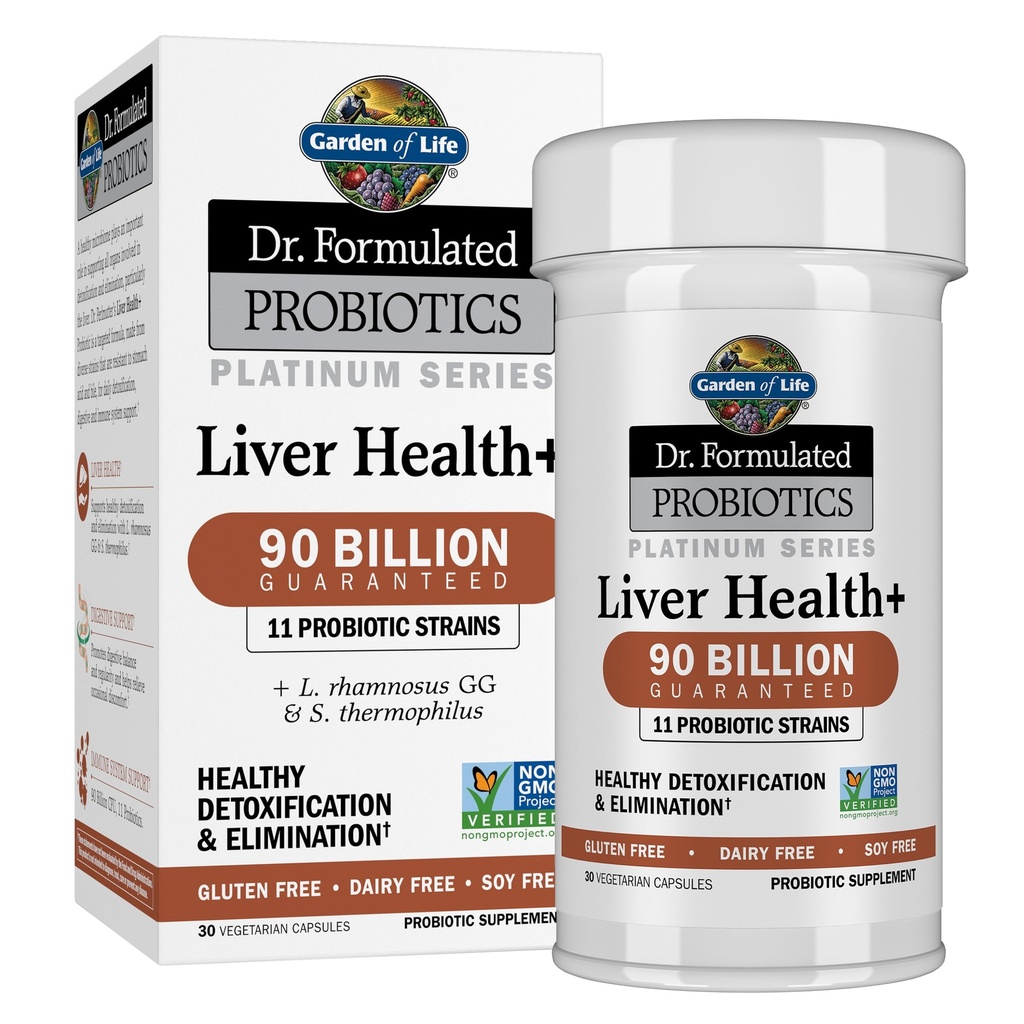Ogród życia Dr. Probiotyka Platinum Series Liver Health + 90 Miliard CFU Gwarantowane, Jeden dzień Probiotyk dla zdrowego detoksykacji i wsparcia eliminacji, Wegan, Gluten Free, 30 Kapsułki