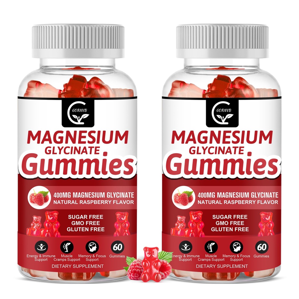 Magnezu Gummies 400mg, Mg suplement potasu z Chelated Magnezu Malate Complex, Witamina D, B6 i CoQ10, Wsparcie dla Pamięci, Spokój, Nastrojenie i Sen - 60 Hrabia (Opakowanie 2)