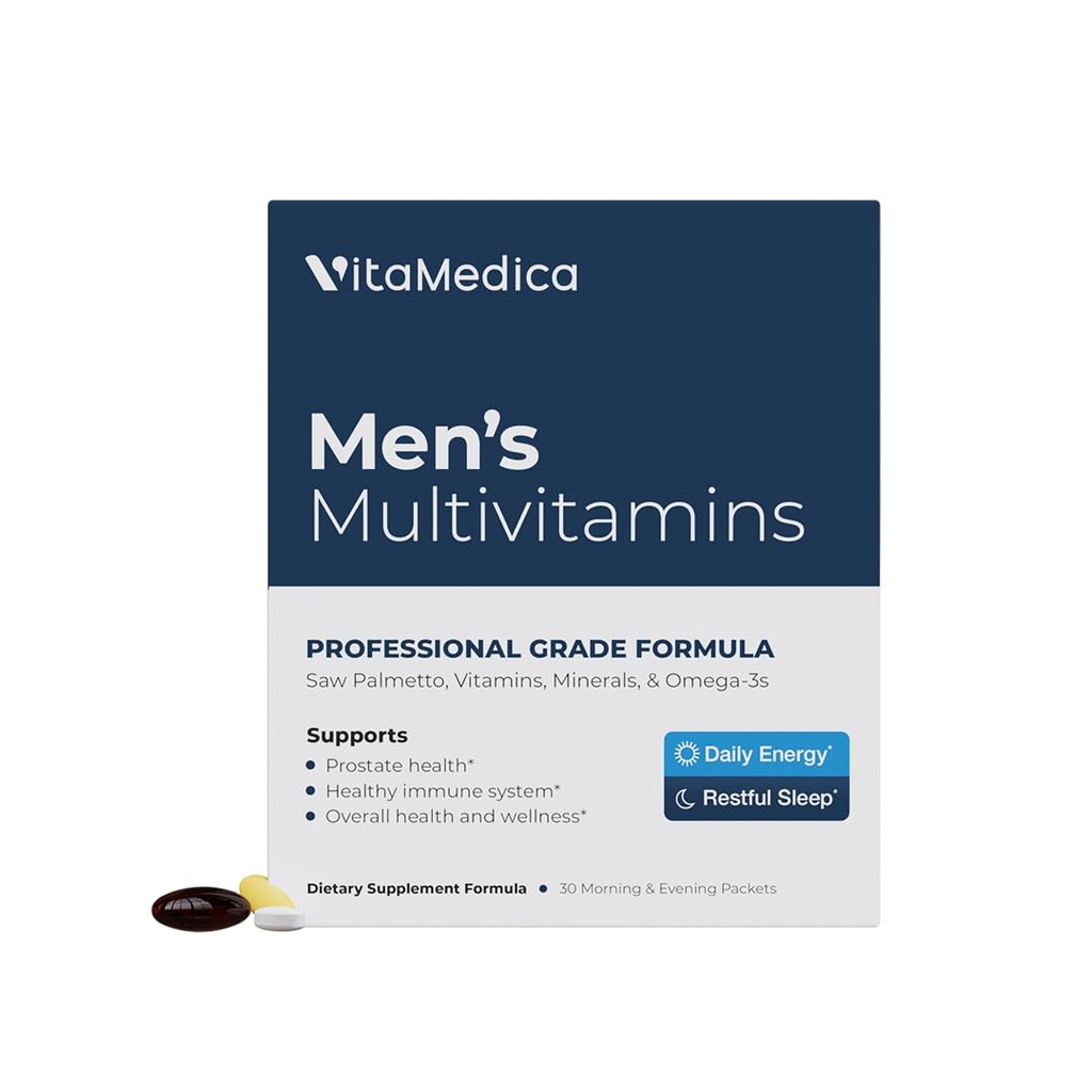 WitaMedica Men 's Multivitamin z Prostate Health Support Assistant 124; Witaminy, Minerały, Omega3s i Saw Palmetto Assistant 124; Pudełko 30 Easy Daily Packs Assistant 124; Wspomaga naturalną energię i sen 124; Mięśnie, Joint Health
