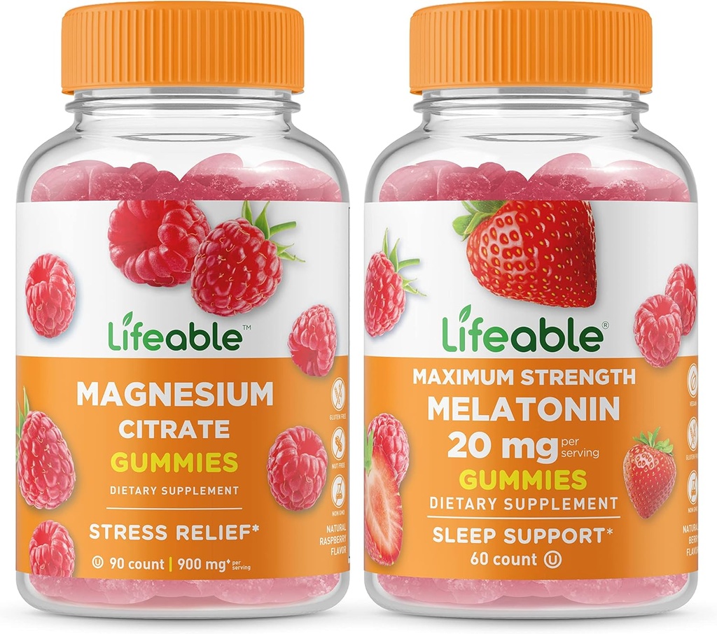 Żywy magnez + Melatonina 20mg, Gummies Bundle - Great Desting, Suplement witaminy, Gluten Free, GMO Free, Gummy do żucia