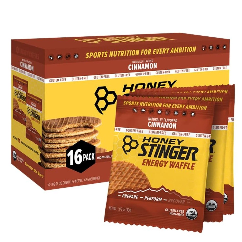 Miód Stinger Organic Gluten Wolna gofry cynamonowe, Energia Strooplafel do ćwiczeń, Wytrzymałość i wydajność, Sport Nutrition for Home & Gym, Przed i post Trening, Pudełko z 16 Gofry, 16.96 Ounces