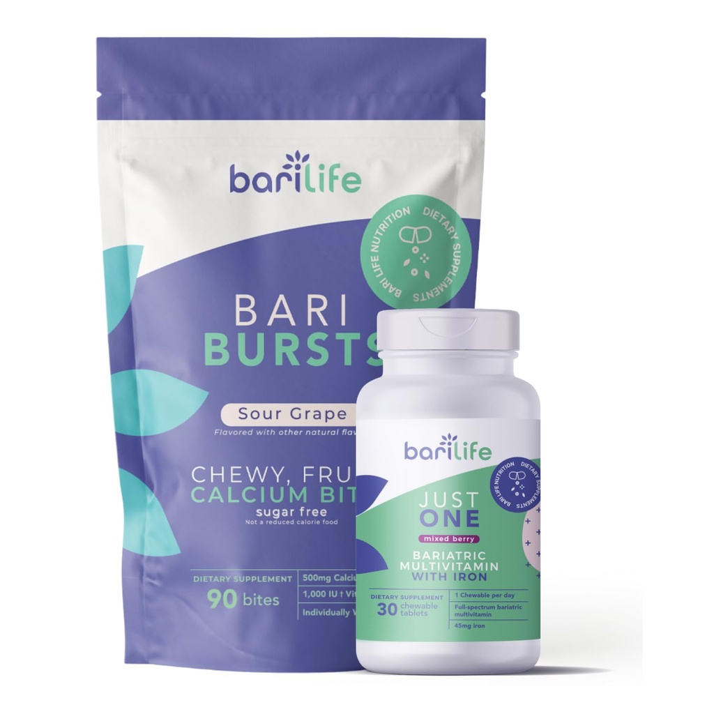 Bari Life Just One Chewable: Raz dziennie Bariatric Multivitamin + Żelazko i i BariBurst Wapnia Citrate Soft Chews for Gastric Bypass, Gastric Sleeve i Duodenal Switch (Sour Grape)