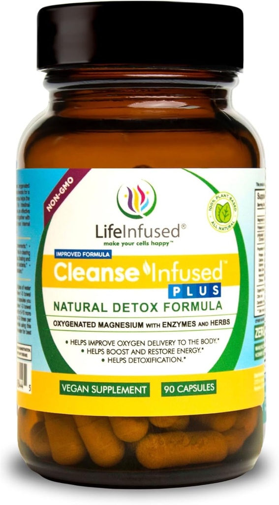 Life Infused Cleanse Infused Plus - Premium Natural Colon Cleanser z tlenem magnezu, Zioła i Enzymy, Pomaga łagodzić zaparcia Delikatnie, Detoksykuje krew, Kolon, Wątroba i Nerki (90 Kap)