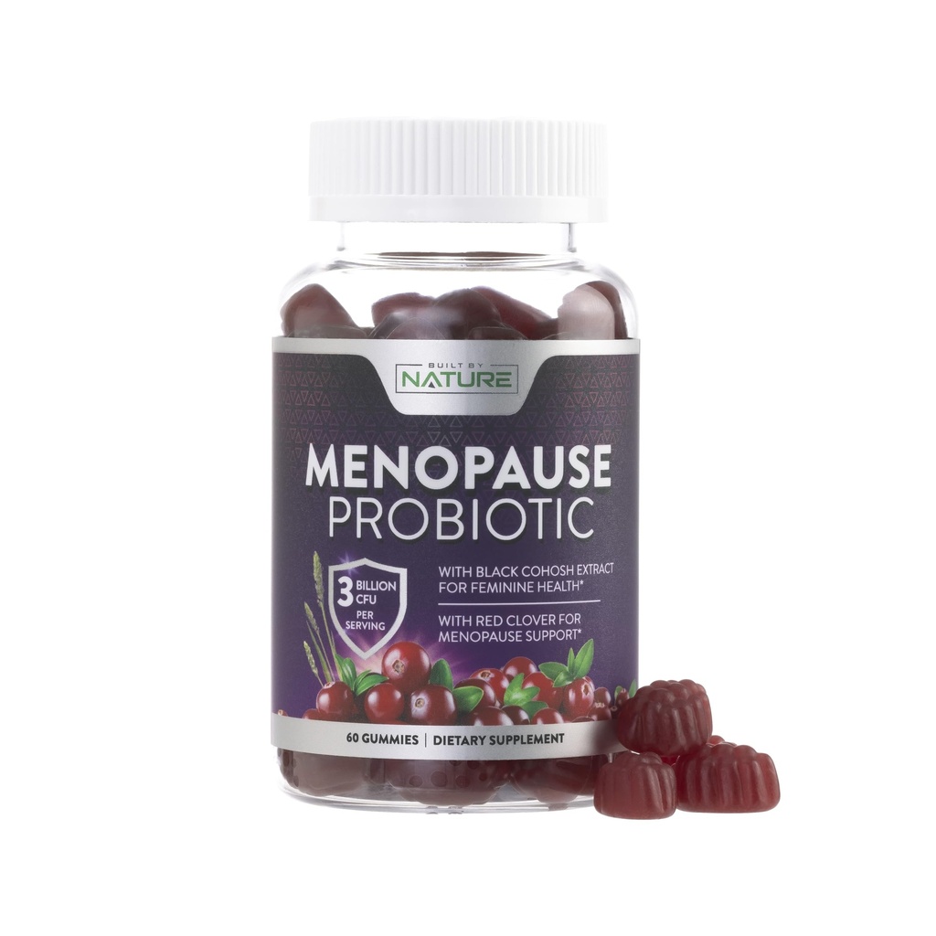 Menopauza Suplementy dla Kobiet - Menopauza Gummy Probiotyczne - Menopauza Kobieca Relief na gorące błyski, Nocne poty i dreszcze nastrojowe z Black Cohosh & Cranberry - Non-GMO, Wegan - 60 Gummies