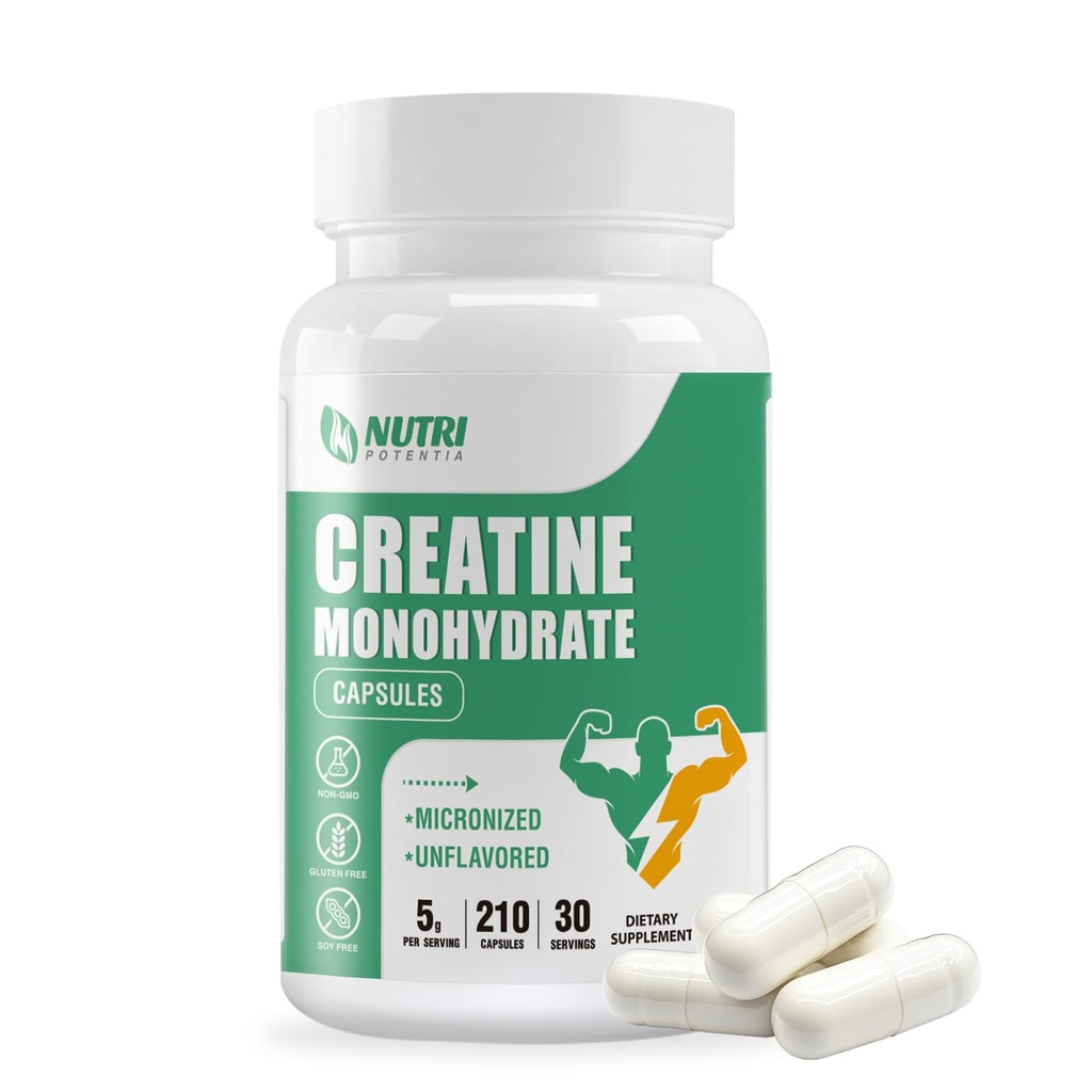 Monowodne kapsułki kreatynowe, Pure Creature Pills Mikronizowane do ulepszonego treningu i wzrostu mięśni, Łatwa absorpcja, Nie-GMO, Unflavored - 210 Kapsułki