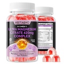 Cytrynian magnezu Gummies 420mg dla dorosłych - podwójna warstwa - w / 10 Miliard CFU - 5 Probiotyki i Wapnia, D3, Biotin, Żelazo, B6, B12, Folate, Wsparcie dla Kości, Nerwy, Relaks, Mięśnie - Wegan 60Cts