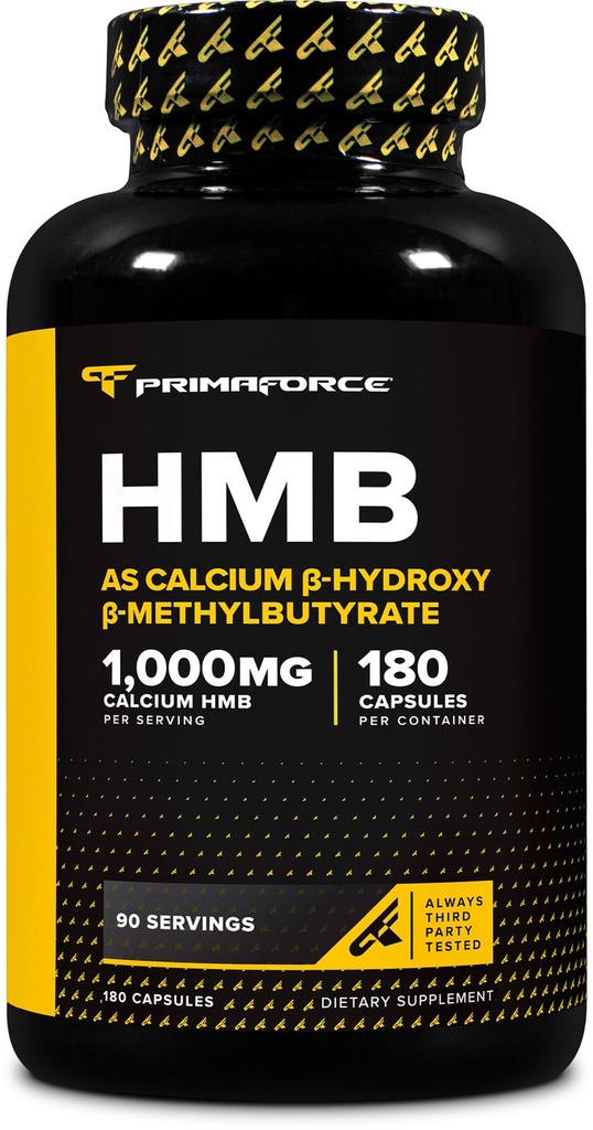 Primaforce HMB (Beta- Hydroxy Beta- Metylomaślan) 1000mg, 180 kapsułki (500 mg na kapsułkę) - Suplement Gluten wolny i niezawierający GMO